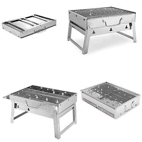 KIRFIZ Stainless Steel Barbecue Charcoal Stove Pan with Chromium Plating Grill Portable Folding BBQ Tandoor Grill Oven Roaster Stove for Picnic Outdoor Cooking Camping,Kamedo Stove- Silver 6