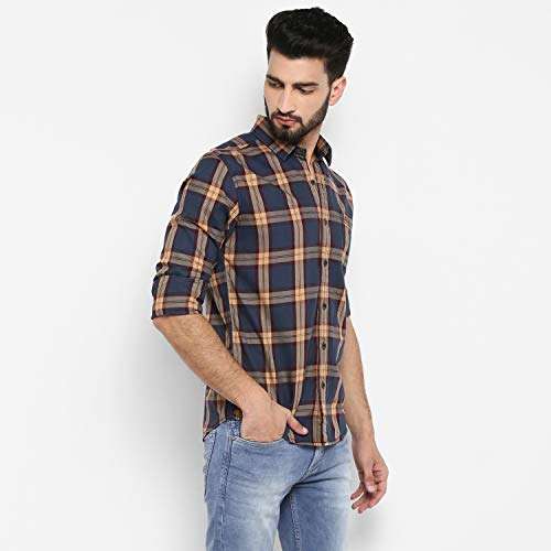 MUFTI Slim Fit Tartan Checks Full Sleeve Dark Grey Shirt 5