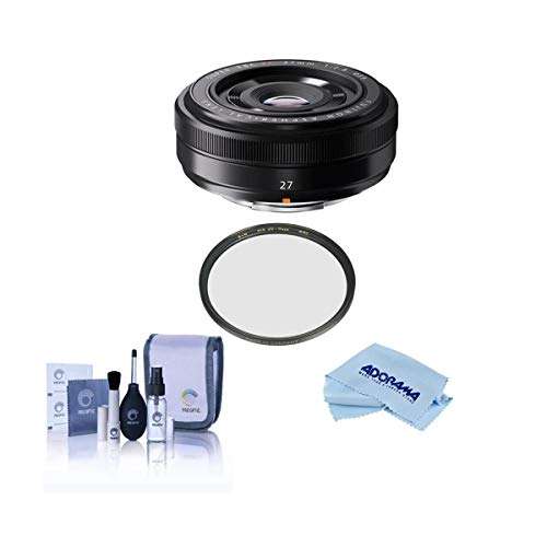 Fujifilm XF 27mm (41mm) F/2.8 Lens, Black - Bundle with B + W 39mm UV Haze Multi-Resistant Coating (MRC) Glass Filter #010M, Cleaning Kit, Microfiber Cloth 2
