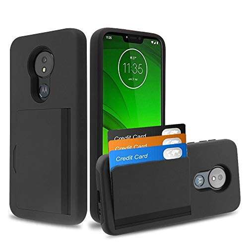 Bemz Pocket Series Compatible with Moto G7 Optimo Maxx (XT1955DL) Slim Wallet Dual Layer Hybrid Case with 3 Card Holder Hidden Storage Compartment and Atom Cloth - Black 2