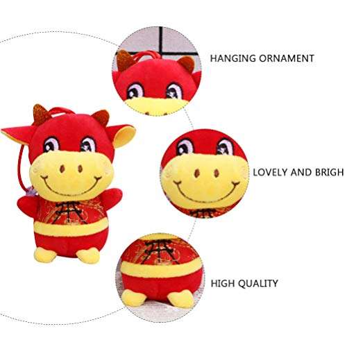 VALICLUD Plush Cow Doll Stuffed Animal Toy Cow Plush Pillow Farm Animals Car Pendant Chinese New Year Ox Ornament with Chinese Costume for Spring Festival Birthday Kids Toddler Favor 3