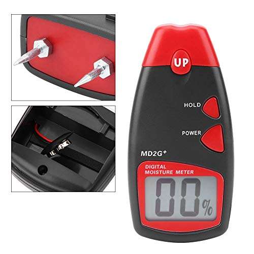 Moisture Meter, Walfront MD2G+ Handheld LCD Display Digital Moisture Meter Wood Bamboo Cotton Tobacco Paper Humidity Moisture Content Tester with 2 Replace Pin&Manual 3