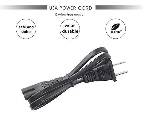 TV Power Cord Replacement AC Cable - 2 Prong AC Wall Plug 2-Slot Adapter for TV, Printer, Speaker Audio Universal Replacement Cable (2ft) 5