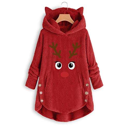 Bottoming Fluffy Tail Tops,2020 Fashion Button Coat for Women Christmas Sweatshirt Hoodies Pullover Plus Size Chaofanjiancai 3