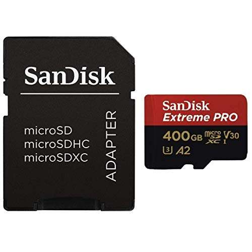 SanDisk 400GB Micro SDXC Extreme Pro Memory Card (2 Pack) Works with GoPro Hero 8 Black, Max 360 Cam U3 V30 4K Class 10 (SDSDQXCZ-400G-GN6MA) Bundle with (1) Everything But Stromboli MicroSD Reader 3
