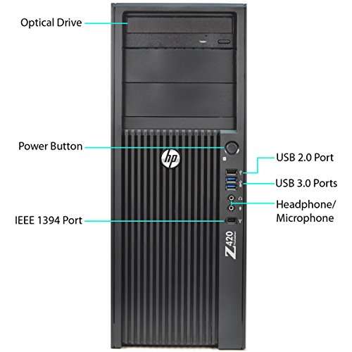 HP Z420 Workstation Desktop PC Tower Intel Xeon Six Core E5-1660 v2 3.7GHz 32GB RAM 240GB SSD 1TB HDD WiFi Windows 10 Pro (Renewed) 3