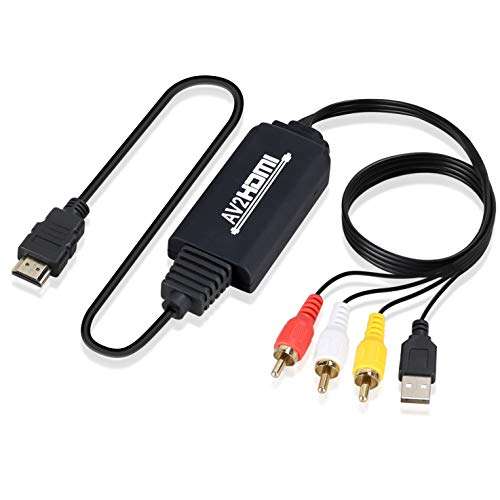 MOYOON RCA to HDMI, RCA to HDMI Converter, Audio Converter with USB Charge Cable, Mini AV 3RCA CVBS Composite Cable to 1080P HDMI Adapter Supporting Laptop (Black) 2