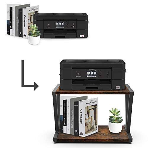VEDECASA Retro Desktop Printer Stand 2 Double Tiers Wood Printer Shelf Rustic Industrial Farmhouse Wood Storage Book Shelf Organizor for Home Office Stylish Sturdy V Shaped 6