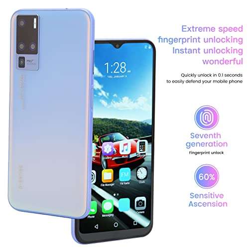 Unlocked 4G Smartphone 6.53 HD Screen Face Unlock Dual Light Sensor Camera Smartphone Fingerprint Reader Screen Protector US Plug 4