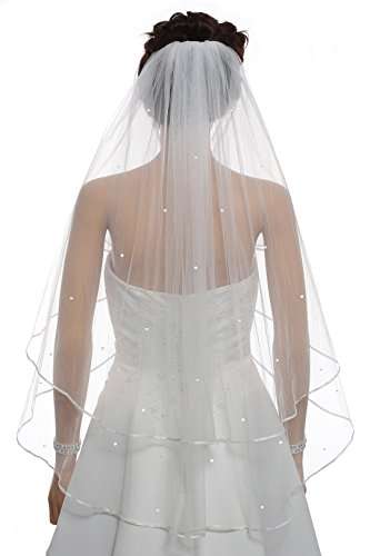 2T 2 Tier 1/8" Ribbon Crystal Circular Veil - Ivory Fingertip Length 36" V511 2