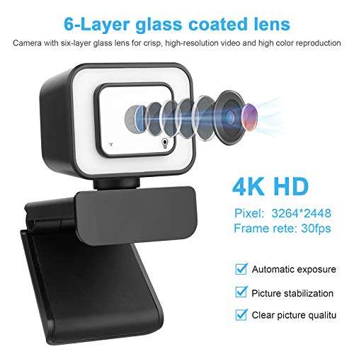 PovKeever 1080P HD Full HD Video Webcam with Three-speedtouch Switch, Streaming USB Desktop PC Webcam Web Camera with Built-in Microphone for Laptop PC 5