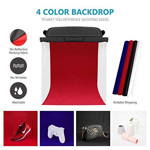 Neewer Photo Studio Box, 24x24inches Table Top Photo Light Box Continous Lighting Kit with 5 Tripod Stands, 4 LED Ring Lights, 4 Color Backdrops and a Phone Holder for Product Jewelry Food Photography 4