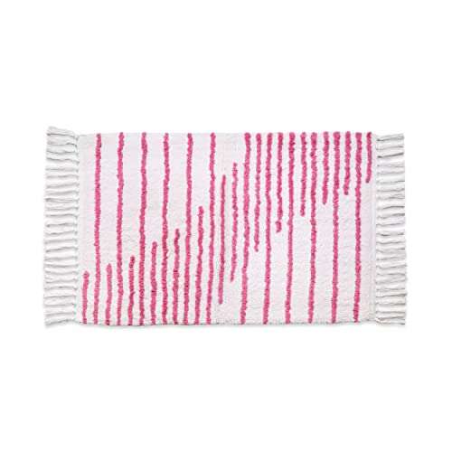 95 Threads Cotton Tufted Bath/Striped Super Absorbent Non Slip Bath Mat Bathroom Rugs for Home / Livingroom / Bedroom (White-Pink, 20X30 Inch) 2