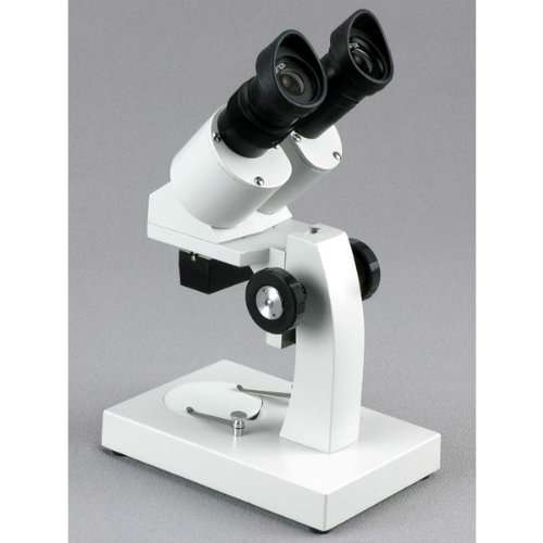 AmScope SE204-A Portable Binocular Stereo Microscope, WF10x Eyepieces, 20X Magnification, 2X Objective, LED Lighting, Reversible Black/White Stage Plate, Arm Stand 4