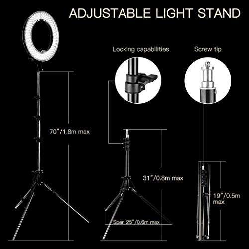 LED Ring Light with Stand and Phone Holder Kit Outdoor Light Emitting Ring Light with 2M Tripod for Self Portrait Video Shooting Video Blog 14 Inch / 36cm Adjustable Halo 5500K 45W 5
