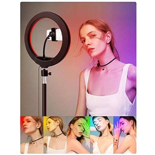 QAZWC-A1 10 RGB Ring Light with Stand,15 Colors Selfie Beauty Ring Light with Tripod Stand/Phone Holder/Wireless Remote Dimmable for Makeup, YouTube 3