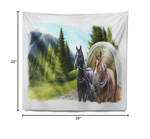 Designart ' Road in Mountains with Horses' Landscape Tapestry Blanket Décor Wall Art for Home and Office, Created On Lightweight Polyester Fabric Medium: 39 in. x 32 in 5
