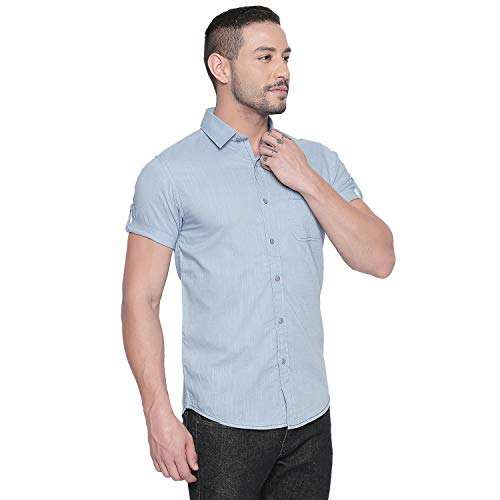 MUFTI Sky Solid Turn Up Half Sleeved Shirt 4
