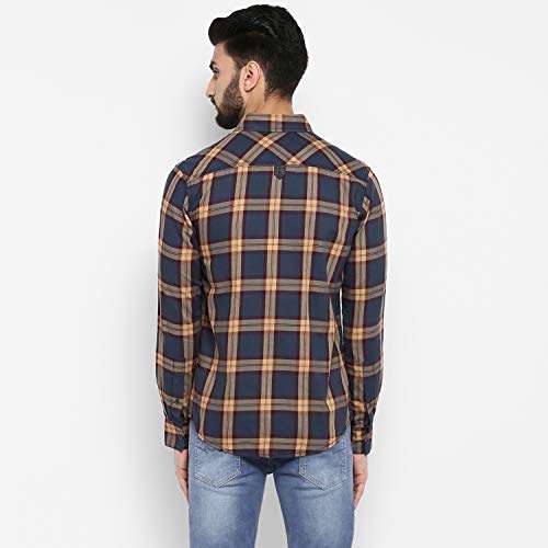 MUFTI Slim Fit Tartan Checks Full Sleeve Dark Grey Shirt 4