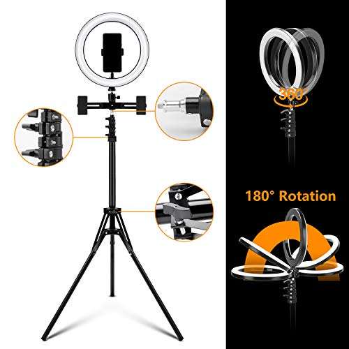 10 Ring Light with Tripod Stand & Hotshoe Adapter Bluetooth Receiver, 5500K Dimmable LED Large with Microphone Clip Light for Smartphone YouTube/TikTok/Photography/Makeup/Online Teaching 4
