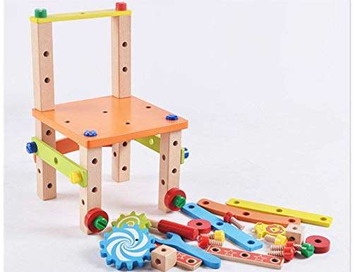 tumtum assembling disassembling wooden multi functional activity chair with nut and screw driver toys for kids, educational & learning toy for children..- Multi color 5