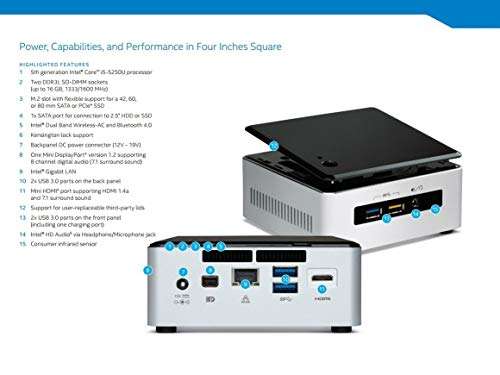 Intel NUC Desktop/HTPC 5th Generation Dual-Core i3 2.10GHz, 8GB DDR3, 240GB SSD, WiFi, Bluetooth, 4K Support, Dual Monitor Capable, Windows 10 Professional 64Bit (Renewed) 6