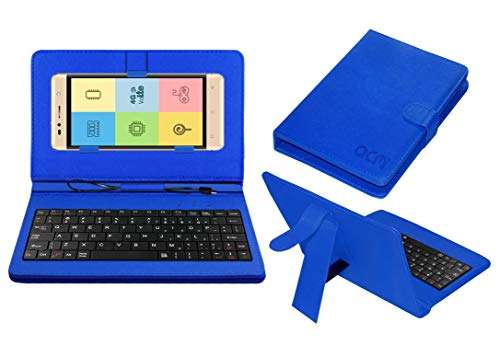 Acm Keyboard Case Compatible with Intex Aqua Shine 4g Mobile Flip Cover Stand Plug & Play Device for Study & Gaming Blue 2