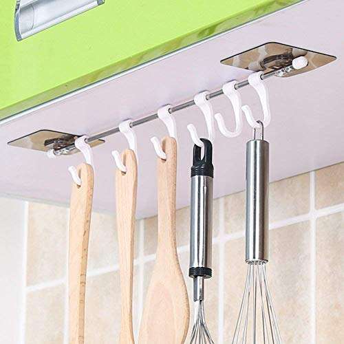 AP Plastic Magic Sticker ABS Stainless Steel Series Self Adhesive Bathroom Towel Rail Utensil Rack Kitchen Hanger Hooks (6 Plastic Hook) 4