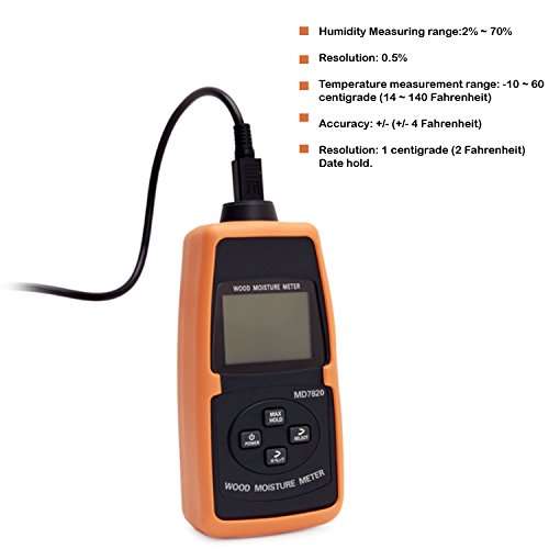 LCD Digital Wood Moisture Meter 2%-60% Tree Timber Wood Bamboo Paper Water Contain Level Temperature Measure Tools MD7820 4