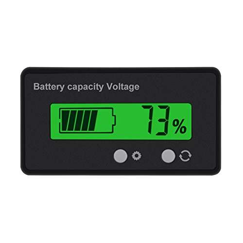 LCD 6-63V Battery Capacity Monitor Gauge Meter,Voltage Capacity Percent Meter Battery Indicator, DC 12V/24V/36V/48V Monitor Green Backlight for Lithium Batteries and Lead-acid Batteries 2