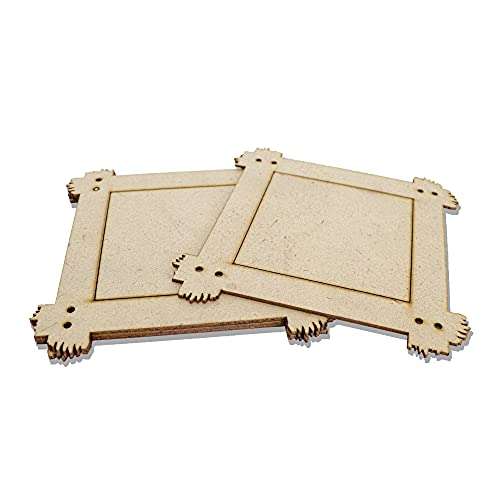 SUNFRAMEWORKS DIY MDF Blank Wood Craft Frame Cutout for Painting Art Work Wall Decoration Set of 4 Square Frames for Kids Decoupage Project/Picture Decor Product (2mm -Small) 4