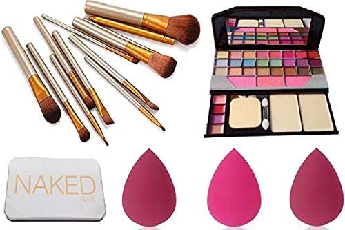 BTN Professional Makeup Kit with TYA 6155 with Naked plus face makeup brush 12 pcs set different type/size with safety box and 03 pcs sponge/beauty blinder multicoolour (Set of 3 & pcs of 16) 2
