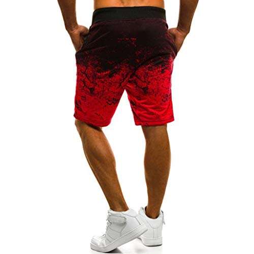 Men Shorts Athletic Casual Elastic Waist Sport Joggers Fitness Gradient Drawstring Relaxed Fit Short Pants (XL, Red) 3