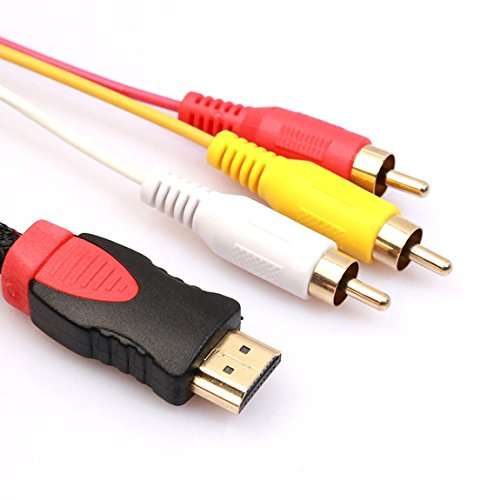 Geekercity HDMI to RCA Cable, 5 Feet 1.5m HDMI Male to 3-RCA Male Connector Video Audio AV Component Converter Adapter Extractor Jacks Cord for HDTV 1080P (Red Black) 3