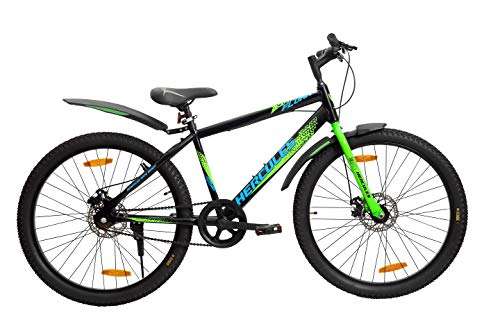 Hercules Flunk RF 26 T Single Speed Road Cycle, Unisex ( Matt Black/Green ,Ideal for : 12+ Years ,Brake : Disc ), Mountain Bike, Frame Size: 17 Inches 2