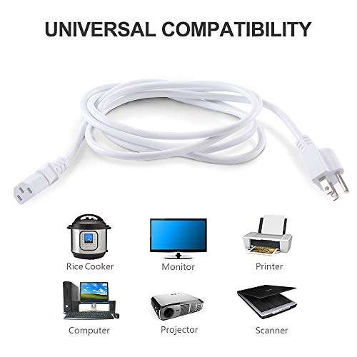 White Replacement Power Cord for Computer Monitor TV 4