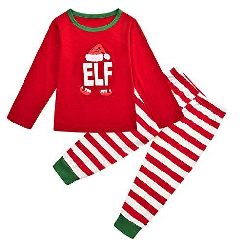 FEDULK Matching Christmas Pjs Set Mom Dad Kid Letter Top+Stripe Pant Festival Sleepwear Homewear Xmas Pajamas(Kid, 100) 3