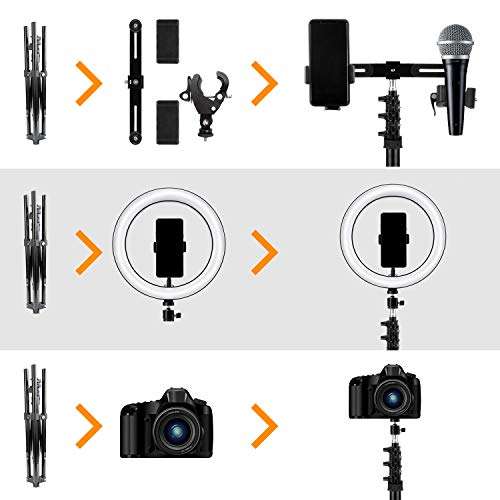 10 Ring Light with Tripod Stand & Hotshoe Adapter Bluetooth Receiver, 5500K Dimmable LED Large with Microphone Clip Light for Smartphone YouTube/TikTok/Photography/Makeup/Online Teaching 5