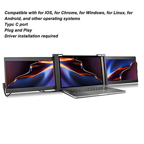 Triple Portable Monitor for Laptop, 11.9in FHD IPS HDR USB C Laptop Monitor Screen External Dual Screen Extender with Stand for 13.3 to 16.5in Laptop Phones for PS3 PS4 for Windows, for Linux(S11) 4