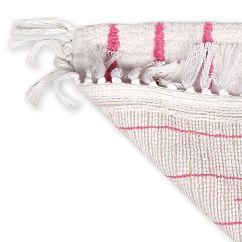 95 Threads Cotton Tufted Bath/Striped Super Absorbent Non Slip Bath Mat Bathroom Rugs for Home / Livingroom / Bedroom (White-Pink, 20X30 Inch) 5