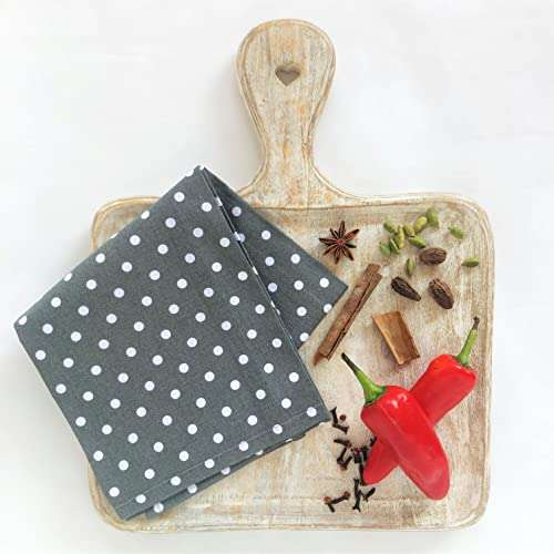 Rakaabi™ Grey with Printed White Polka Dots, Multi-Utility Dish Towel for Modern Kitchen, Dining, Café, Office, Wrap, Gift. Designer Export Quality. 28x18 inch 2