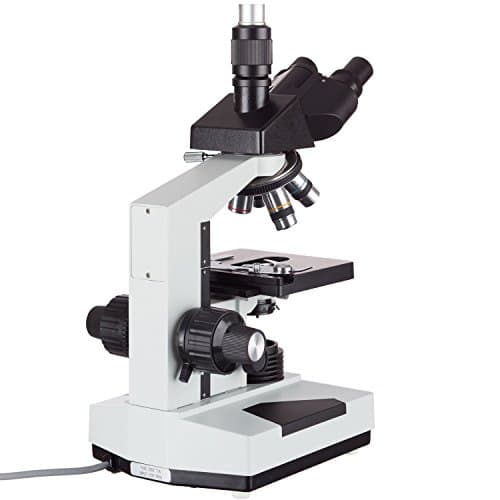 AmScope T490B-MT Digital Compound Trinocular Microscope, WF10x and WF20x Eyepieces, 40X-2000X Magnification, Brightfield, Halogen Illumination, Abbe Condenser, Double-Layer Mechanical Stage, Sliding Head, High-Resolution Optics, Includes 1.3MP Camera with Reduction Lens and Software 5