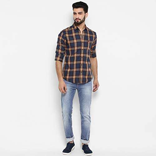 MUFTI Slim Fit Tartan Checks Full Sleeve Dark Grey Shirt 3