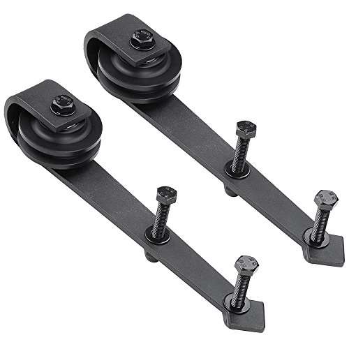 LeeMas Inc 2Pcs Black Steel Sliding Barn Roller Interior Wood Door Wheel Set Hardware Hangers Replacement Arrow Shape for 1/4 Thickness Flat Rail 4