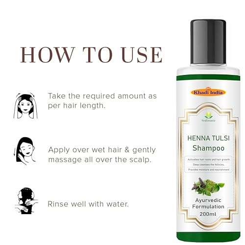 Khadi Heena Tulsi Shampoo – 100% Natural Herbal Cleanser for Hair Strength & Scalp Health – Controls Dandruff & Hair Fall – Sulfate-Free, Paraben-Free – 200ml 5