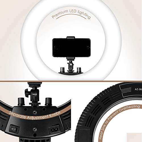 Amzdeal Ring Light with Tripod Stand19/48cm 85W Dimmable Floor Ring Light Kit 5500K 448 LED Lights Ring Light for Streaming, Makeup, Selfie Photography Compatible with iPhone Android (Upgraded) 5