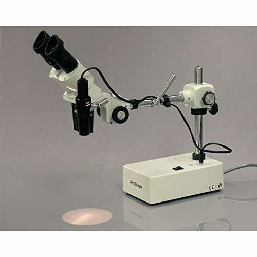 AmScope SE420Y Professional Binocular Stereo Microscope, WF10x and WF15x Eyepieces, 20X and 30X Magnification, 2X Objective, Tungsten Lighting, Boom-Arm Stand, 110V-120V 5
