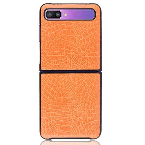 Galaxy Z Flip Case, Gift_Source Premium Crocodile Pattern PU Leather Case Slim Fit Hard PC Back Cover Protective Cell Phone Cases for Samsung Galaxy Z Flip (6.7) 2020 [Orange] 3