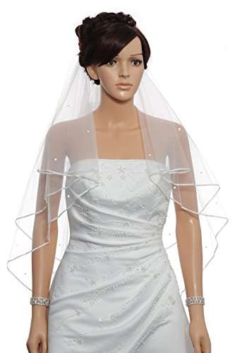 2T 2 Tier 1/8" Ribbon Crystal Circular Veil - Ivory Fingertip Length 36" V511 5