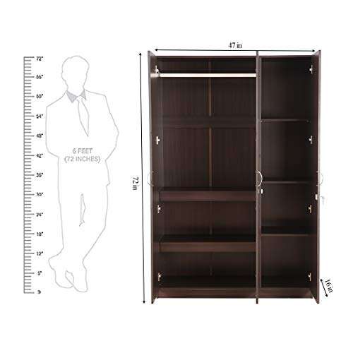 HomeTown Willy Engineered Wood Three Door Wardrobe in Walnut Colour 4
